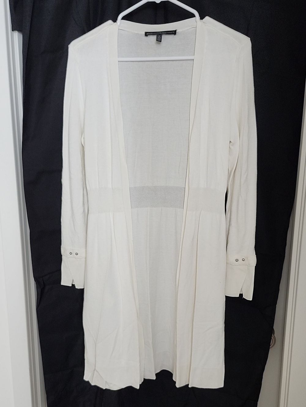 White House Black Market Cream Open-Front Long Cardigan Robe
